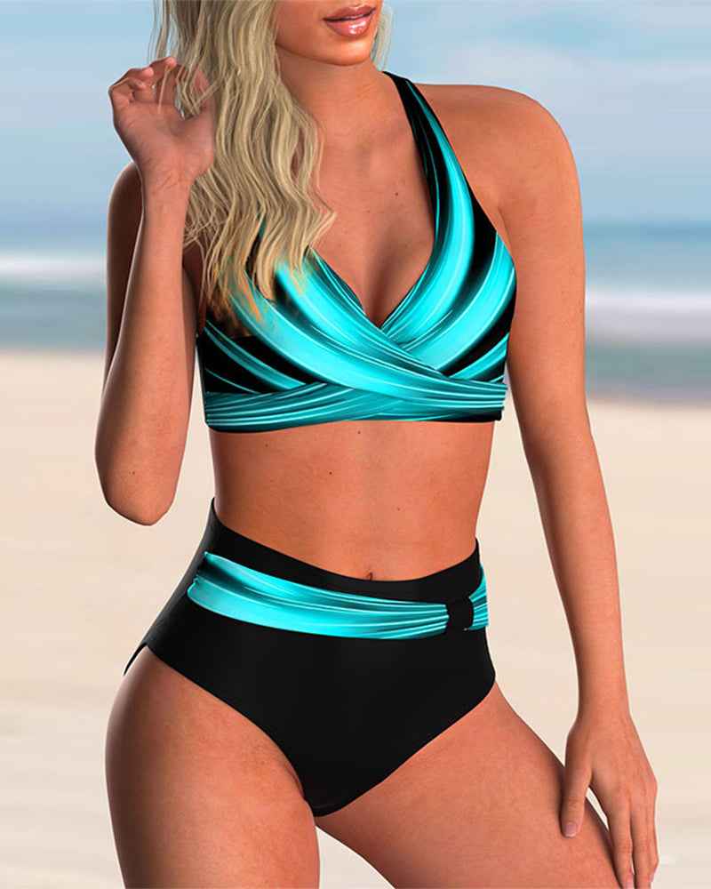 Liliana Bikini Set with Criss-Cross Neck and All-Over Print