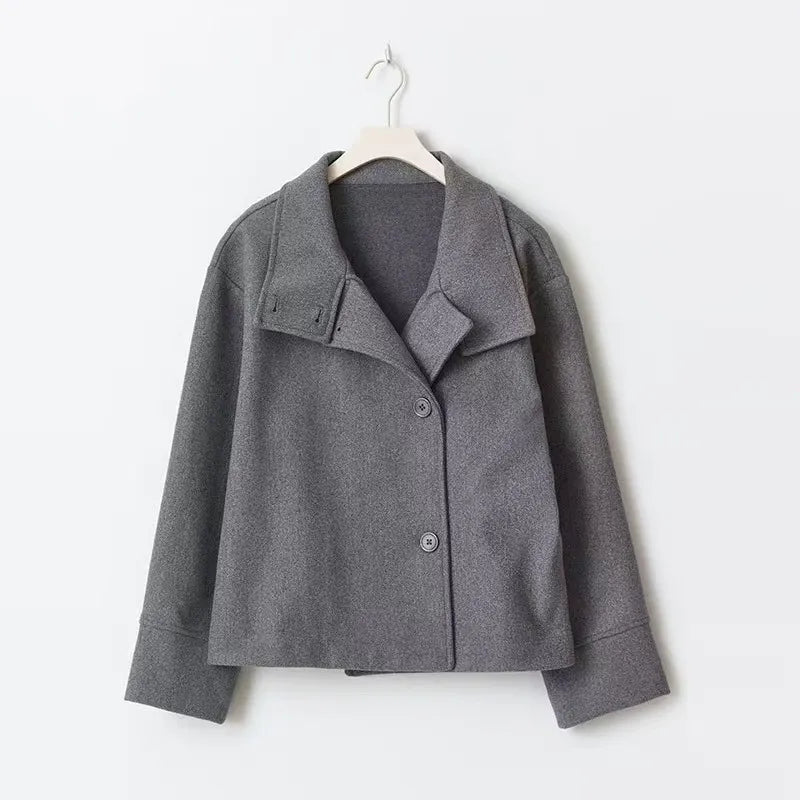 Thea | Relaxed Women's Wool Coat with Button Closure and High Neckline