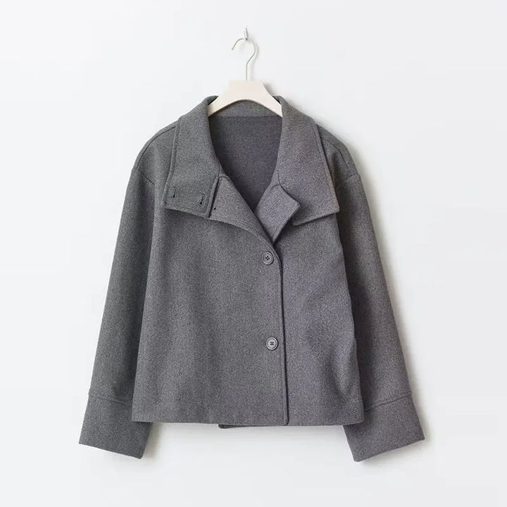 Thea | Relaxed Women's Wool Coat with Button Closure and High Neckline