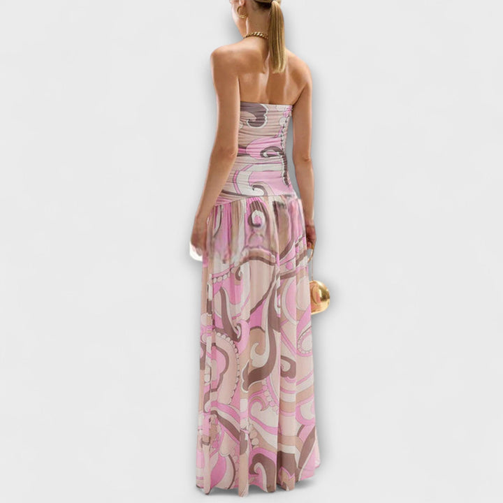 Tatum - Superbe robe maxi pastel à épaules dénudées