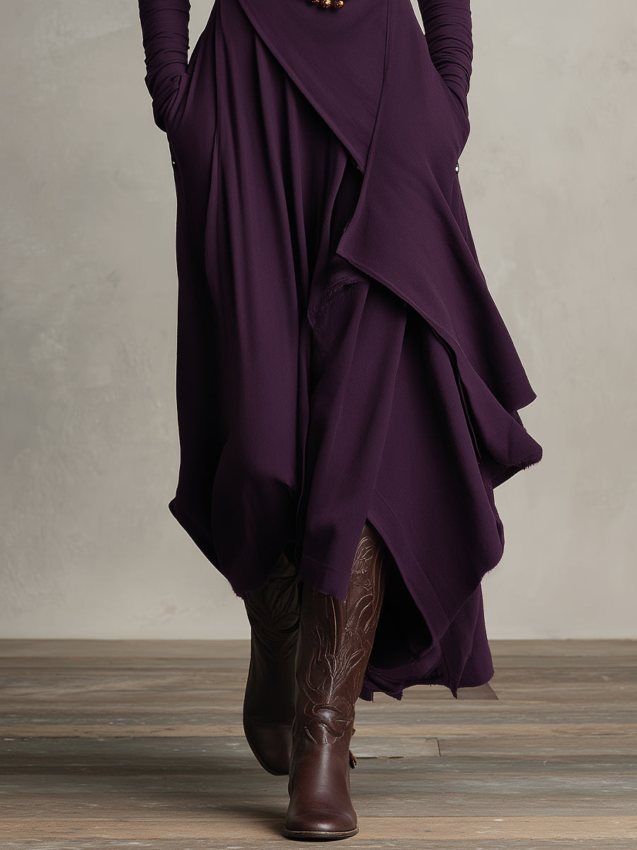 Natalia | Robe maxi tricotée asymétrique à col roulé