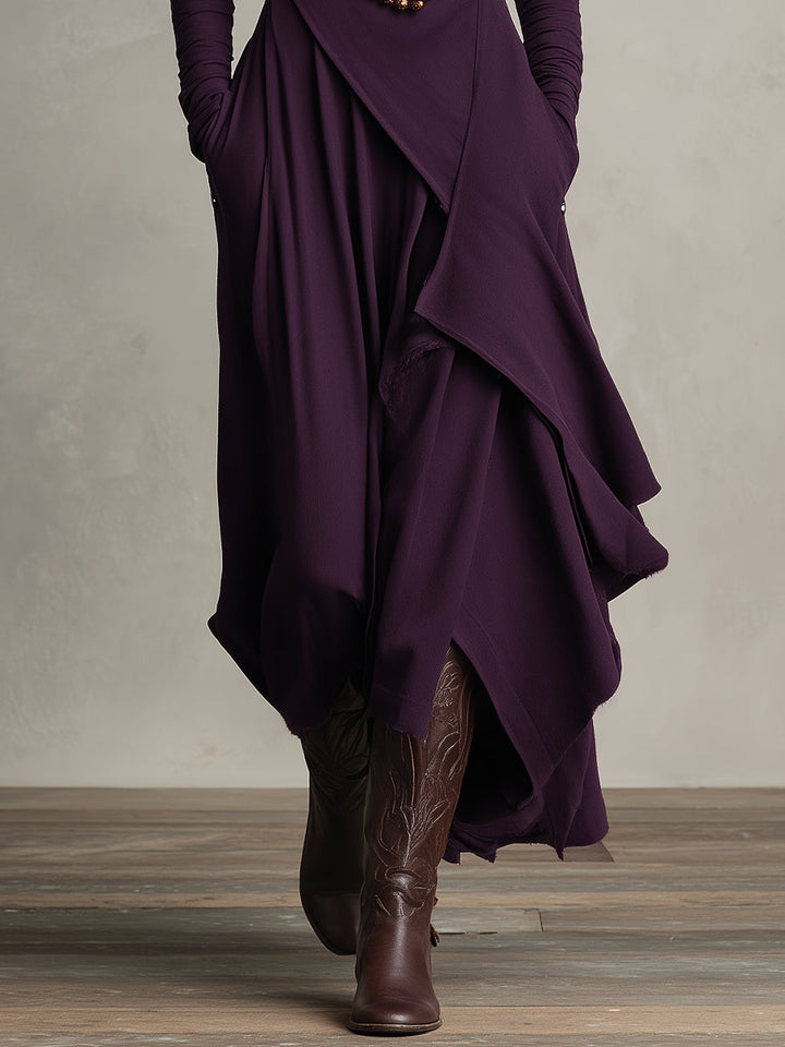 Natalia | Robe maxi tricotée asymétrique à col roulé