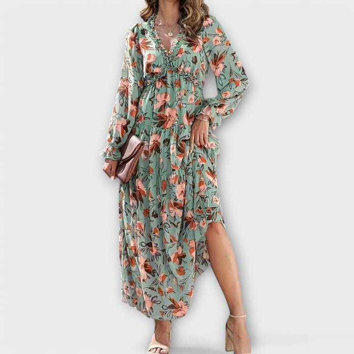 Elle | Robe maxi florale à col en V