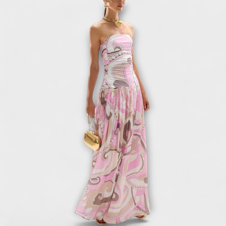 Tatum - Superbe robe maxi pastel à épaules dénudées