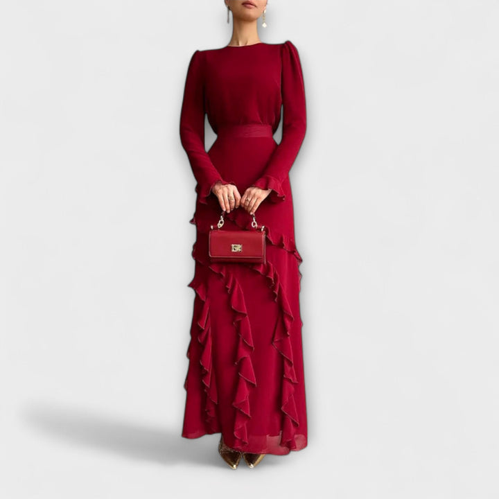 Fallon - Robe longue ajustée avec volants tridimensionnels