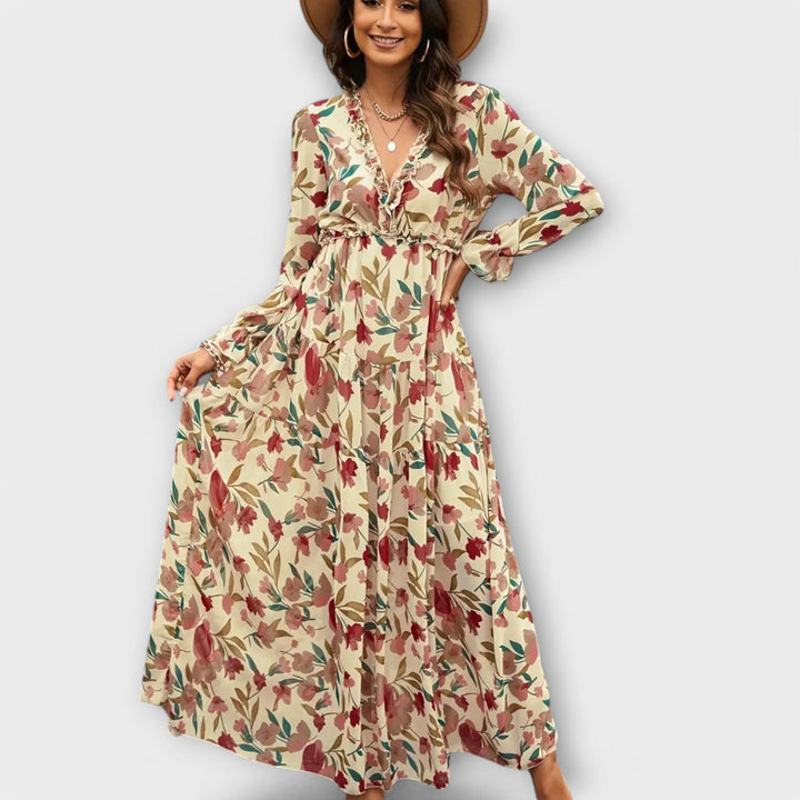 Elle | Robe maxi florale à col en V