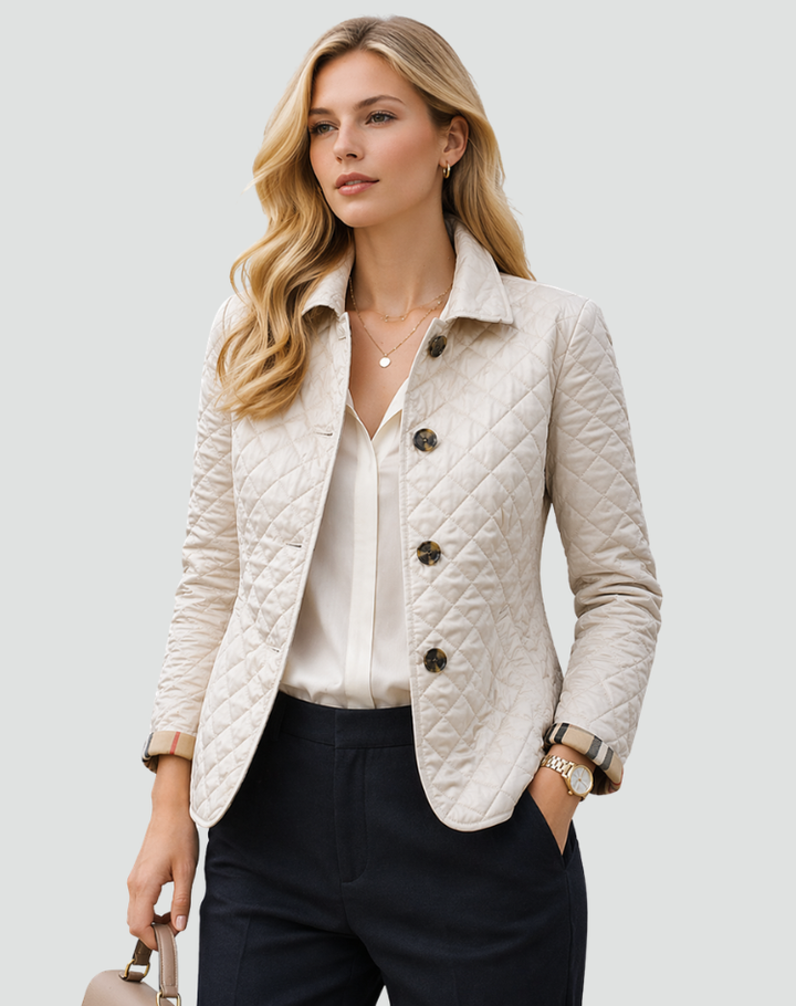 Imogen | Veste matelassée raffinée pour femme, avec fermeture à boutons sur le devant et surpiqûres en losanges