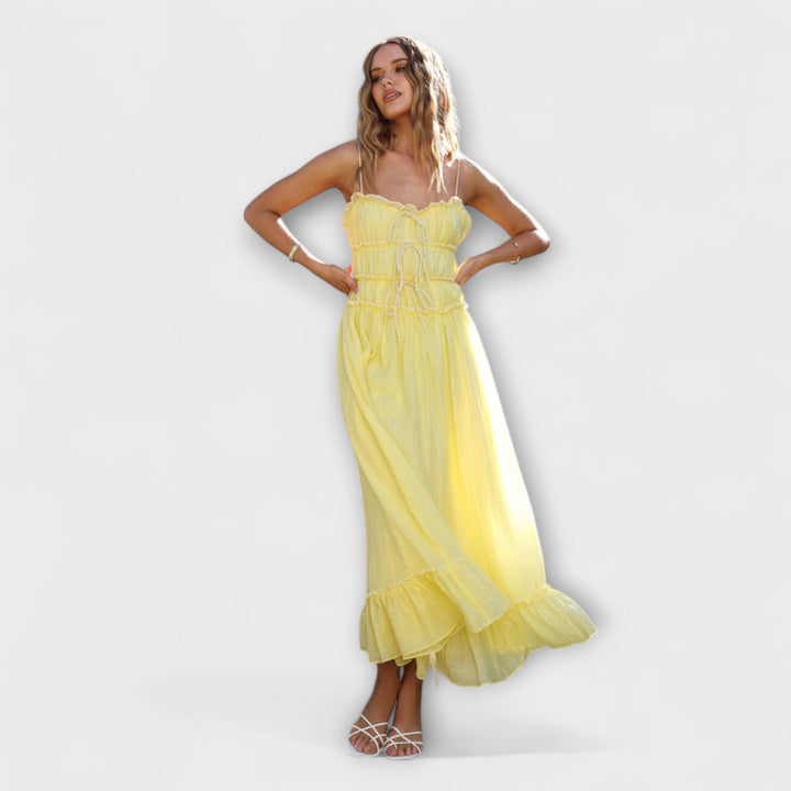 Celine - Robe midi sans manches à ourlet à volants