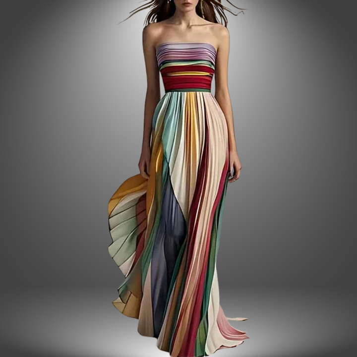 Abigail | Robe maxi colorée plissée sans bretelles