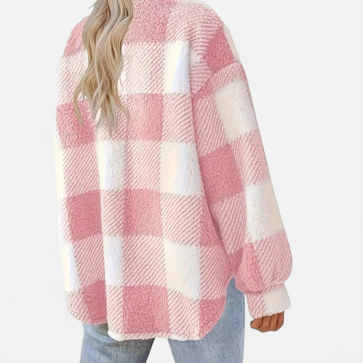 Marceline | Cozy Women's Sherpa Jacket with Checkered Pattern and Button Closure