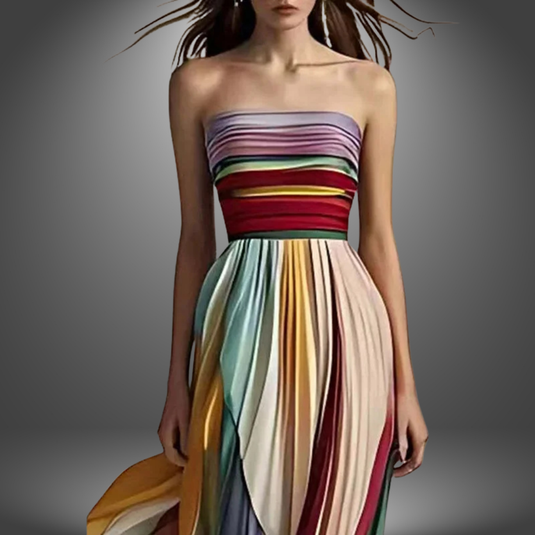 Abigail | Robe maxi colorée plissée sans bretelles