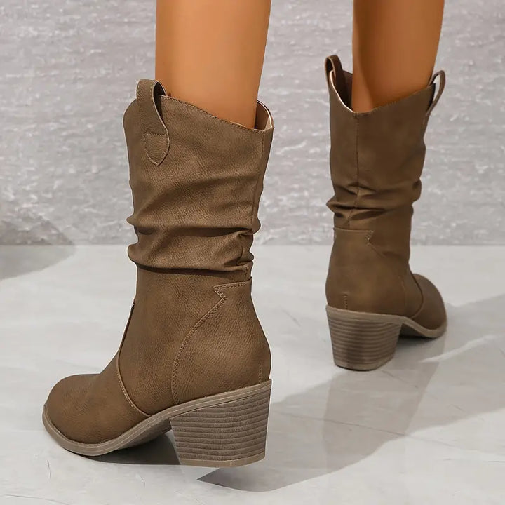 Valeria | Rugged Western Half-High Boots with Block Heel and Leather Construction