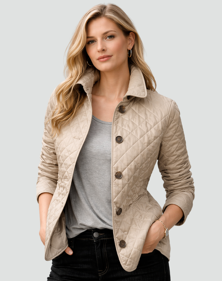 Imogen | Veste matelassée raffinée pour femme, avec fermeture à boutons sur le devant et surpiqûres en losanges