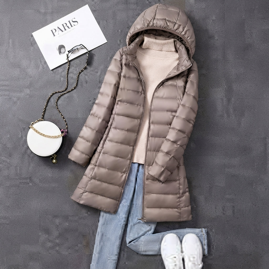 Cordula | Ultralight Long Quilted Parka with Fitted Waist and Integrated Hood
