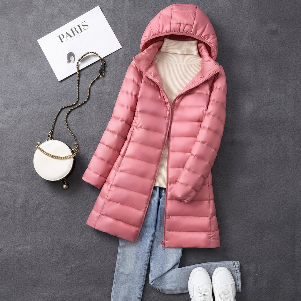 Cordula | Ultralight Long Quilted Parka with Fitted Waist and Integrated Hood
