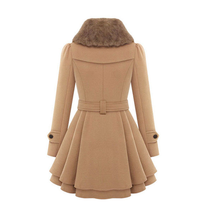 Aurelie | Trench-coat ceinturé d’inspiration vintage avec bordure en fausse fourrure et taille ajustée