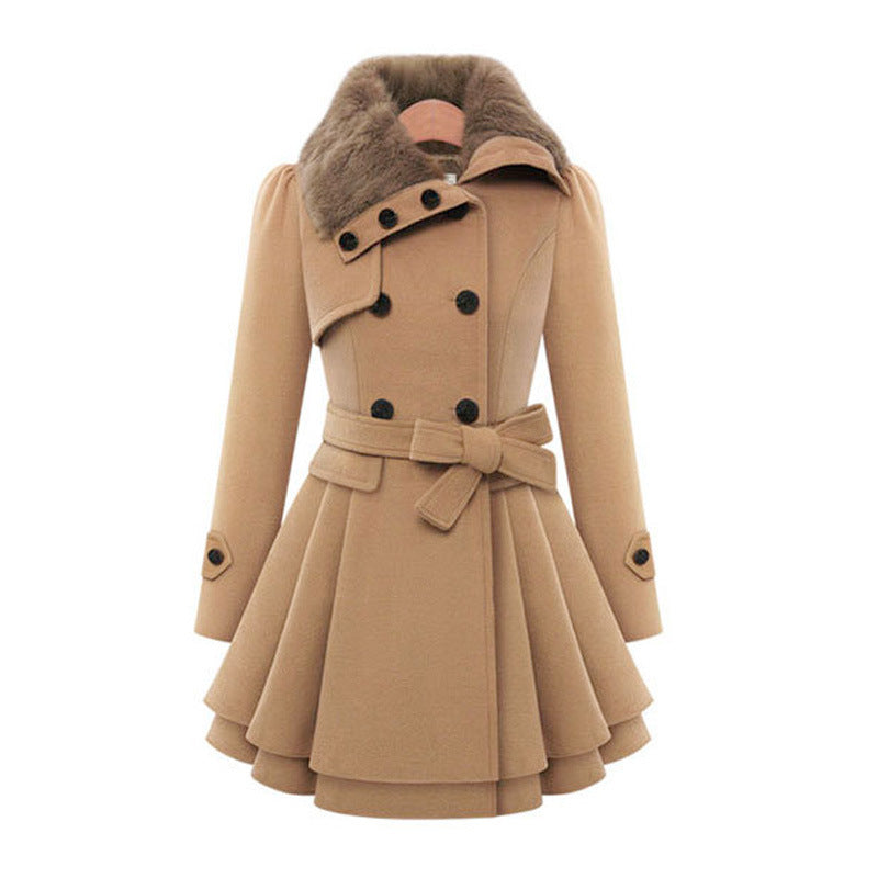 Aurelie | Trench-coat ceinturé d’inspiration vintage avec bordure en fausse fourrure et taille ajustée