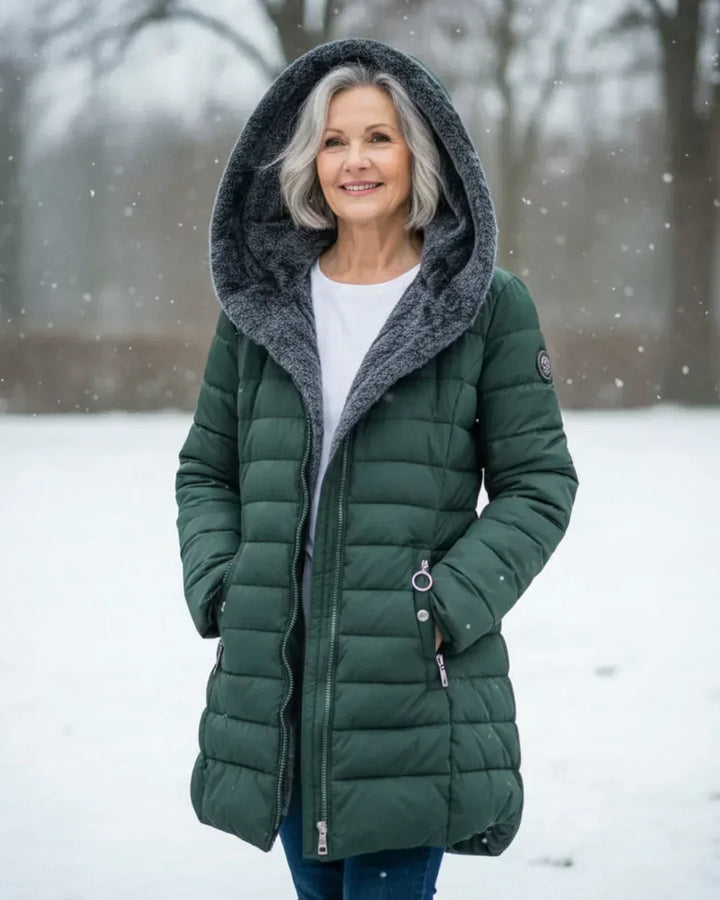 Apolline | Padded Long Quilted Jacket with A-Line Cut and Front Zip Closure