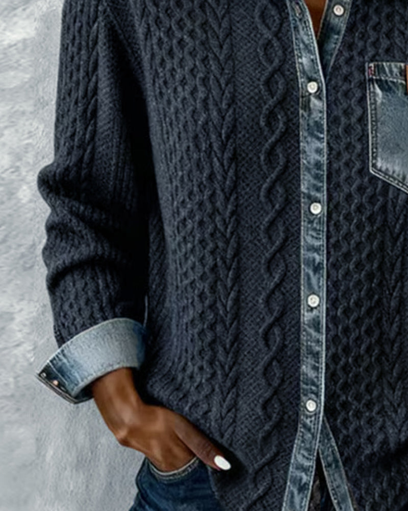 Chemise à manches longues avec patchwork en denim