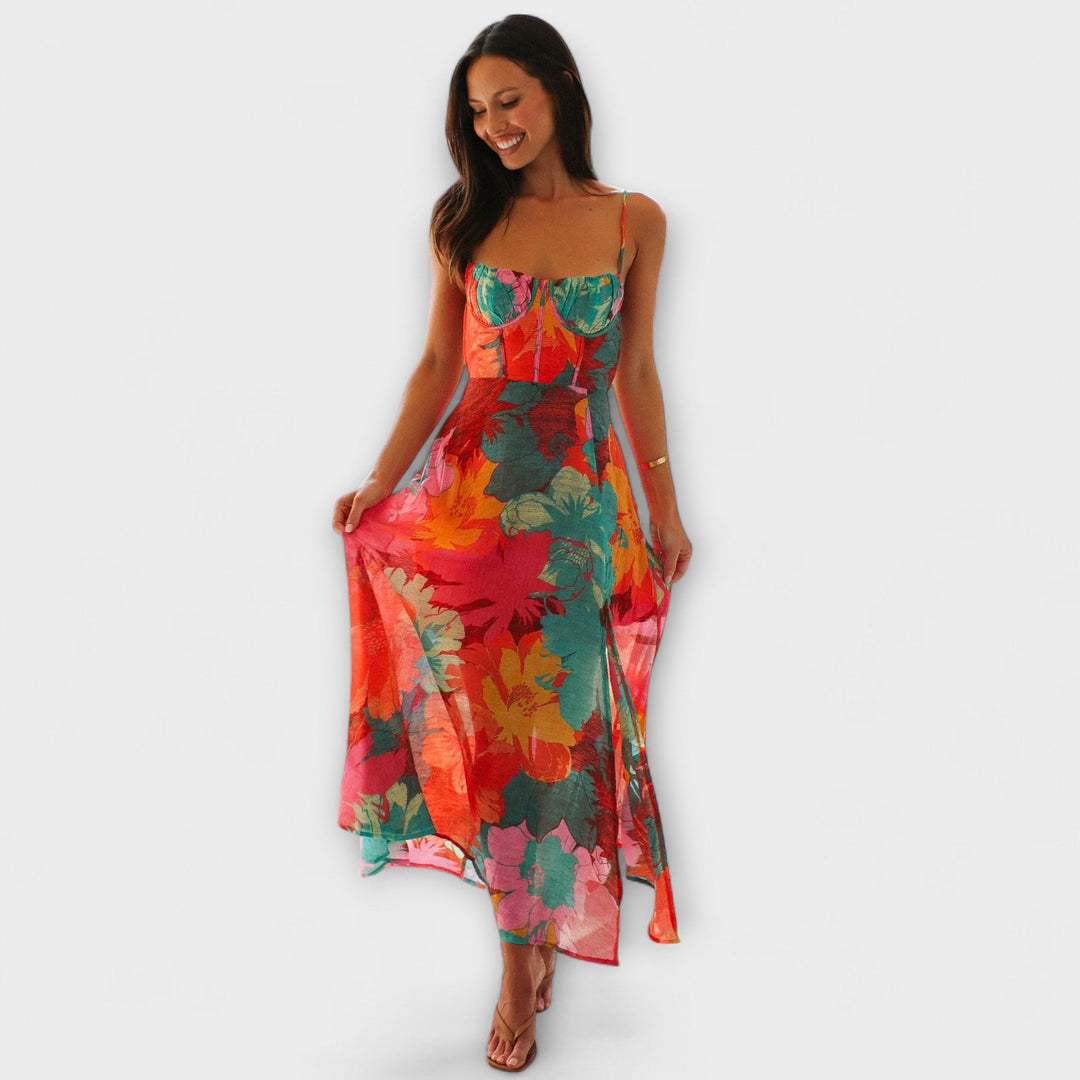 Audrey - Robe à Bretelles Imprimé Floral pour Femme - Stylée et Séduisante