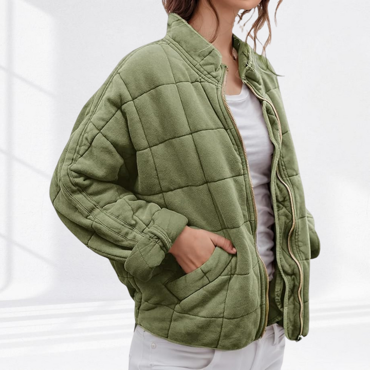 Women's Quilted Jacket Full Zip Stand Collar Casual Outerwear