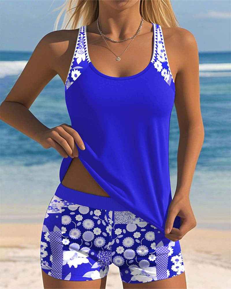 Slim Tank Top Swimsuit with a Printed Boxer Set