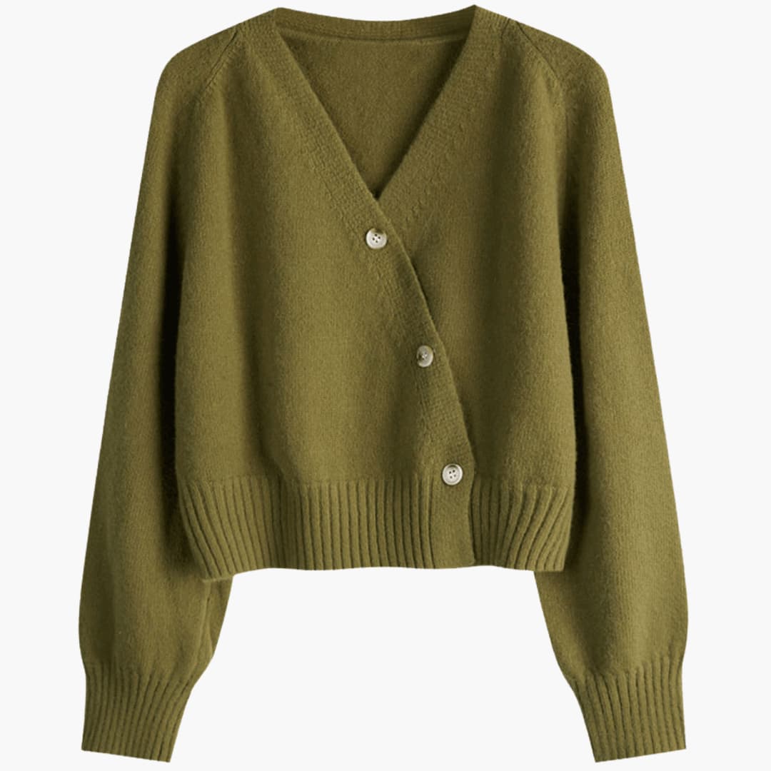 Miranda | Cardigan décontracté à col en V, boutonné, avec ourlet et poignets côtelés