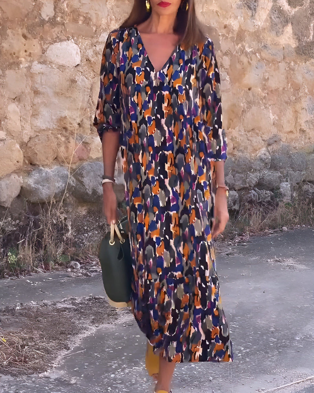 Nathalie | Robe rétro imprimée avec col en V