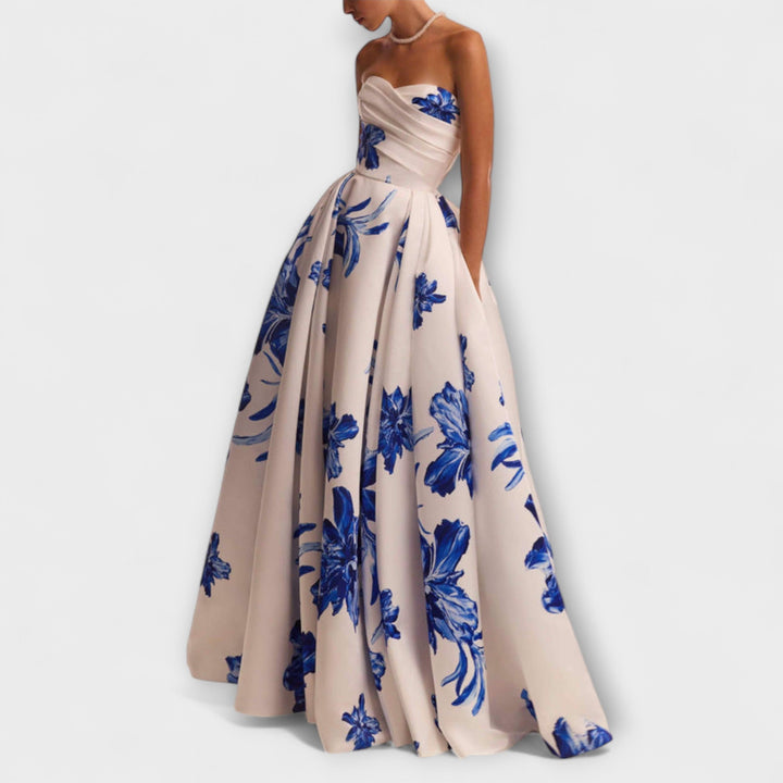 Rosalie - Robe longue florale chic à épaules dénudées
