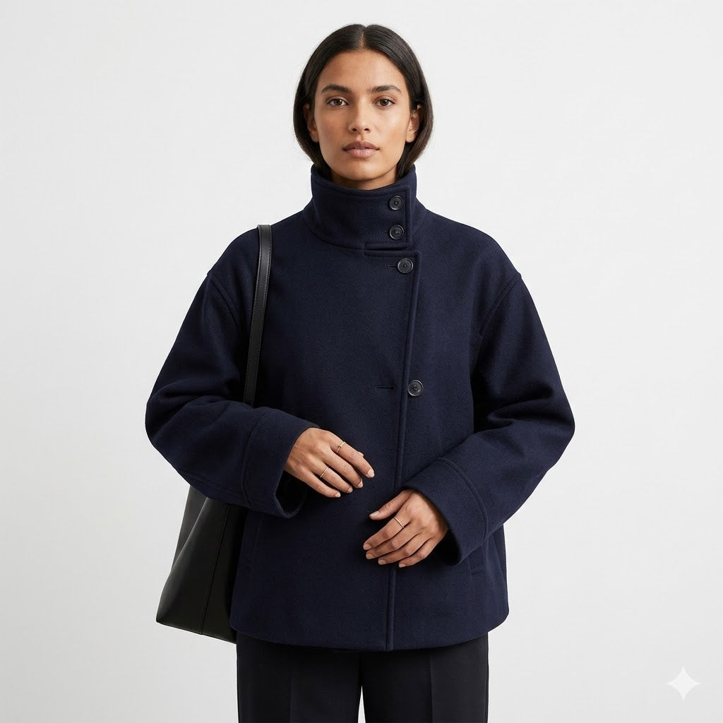 Thea | Relaxed Women's Wool Coat with Button Closure and High Neckline