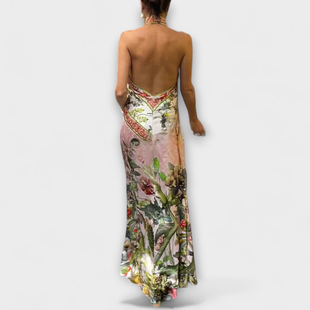 Ayla - Robe longue sans manches à motif floral avec dos ouvert