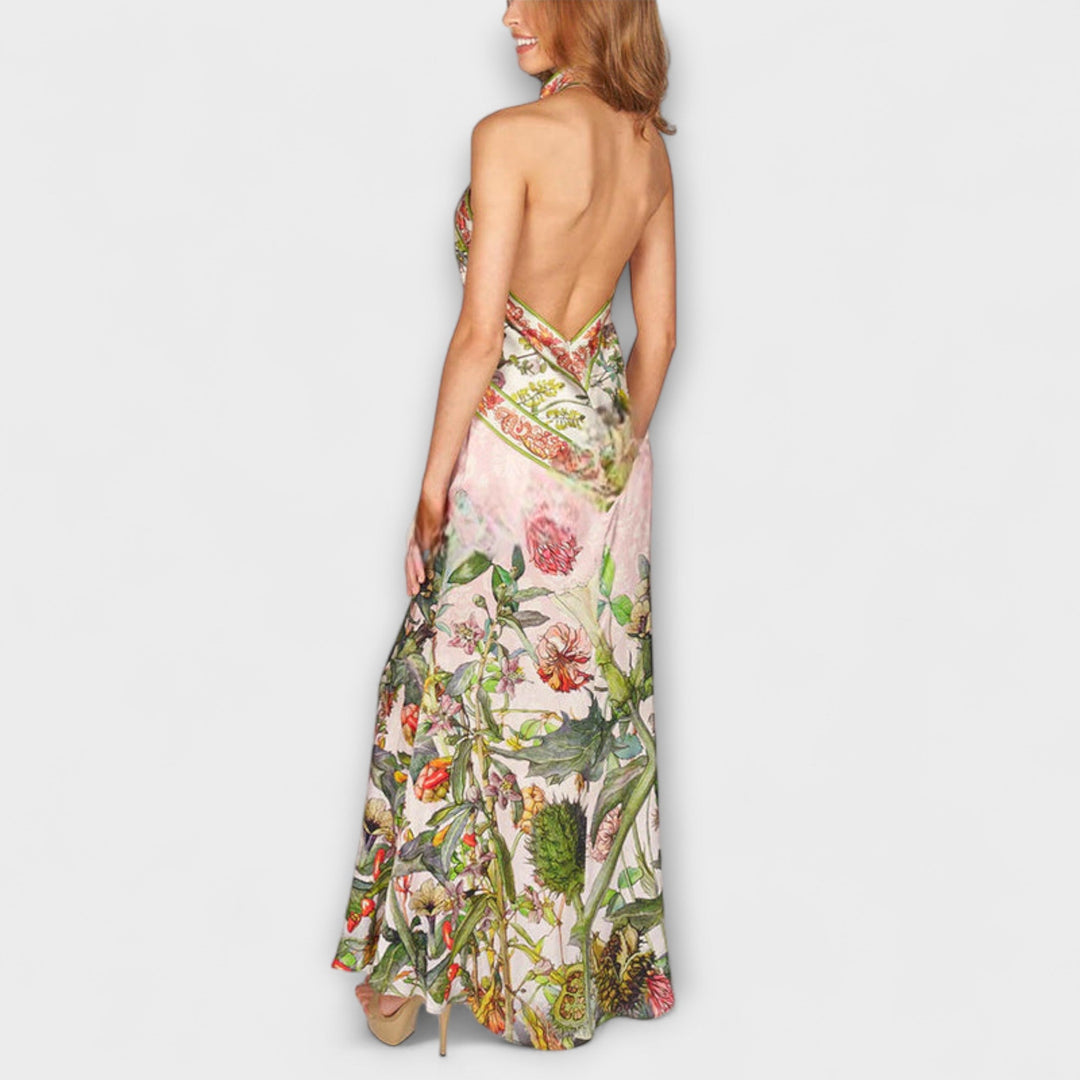 Ayla - Robe longue sans manches à motif floral avec dos ouvert