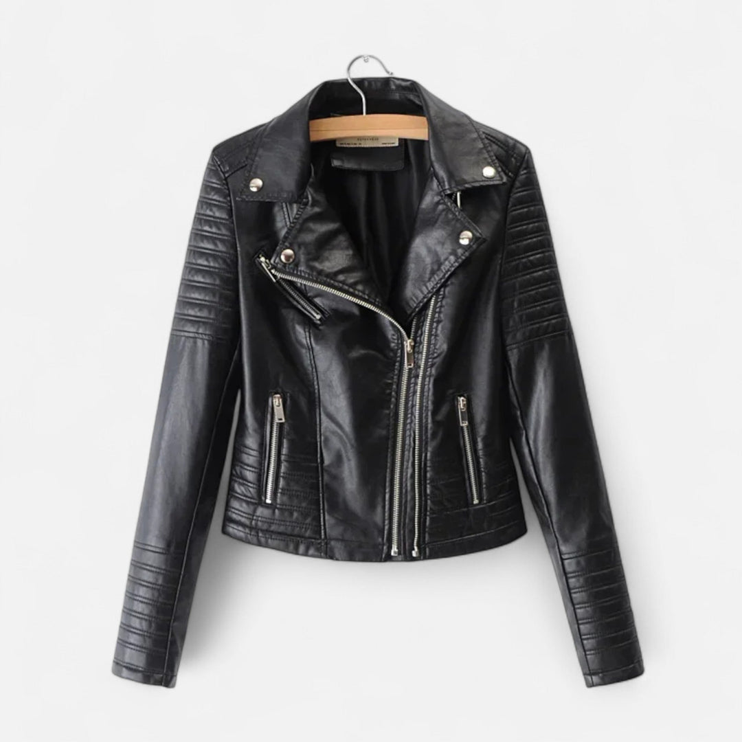 Océane | Chaqueta motera clásica de cuero con corte estructurado y textura suave