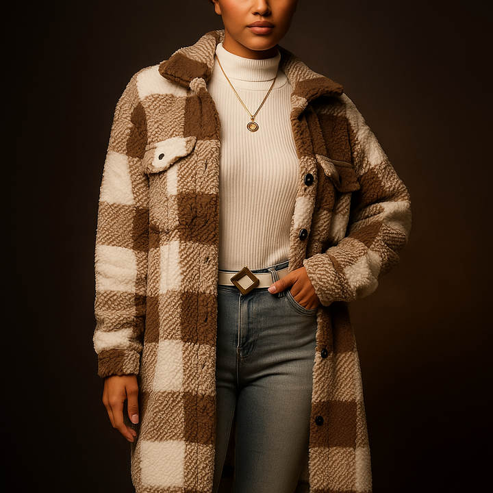 Tatum | Manteau en polaire pelucheuse à motif damier et col rabattable