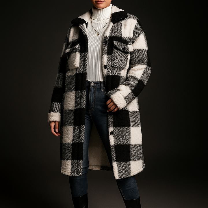 Tatum | Manteau en polaire pelucheuse à motif damier et col rabattable