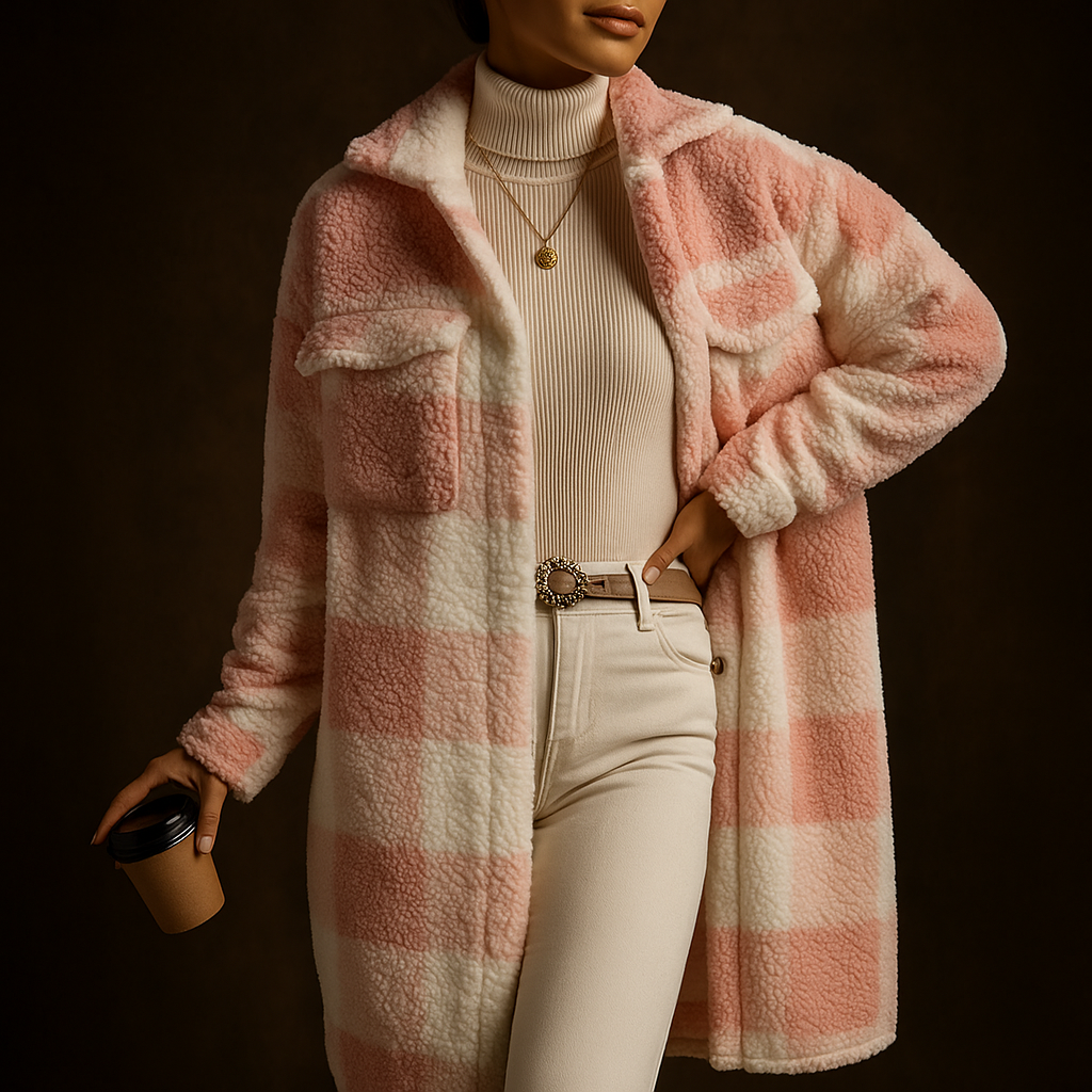 Tatum | Manteau en polaire pelucheuse à motif damier et col rabattable
