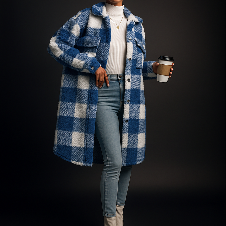 Tatum | Manteau en polaire pelucheuse à motif damier et col rabattable