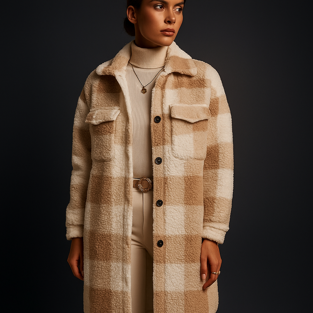 Tatum | Manteau en polaire pelucheuse à motif damier et col rabattable