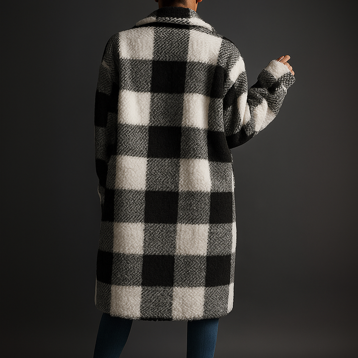 Tatum | Manteau en polaire pelucheuse à motif damier et col rabattable