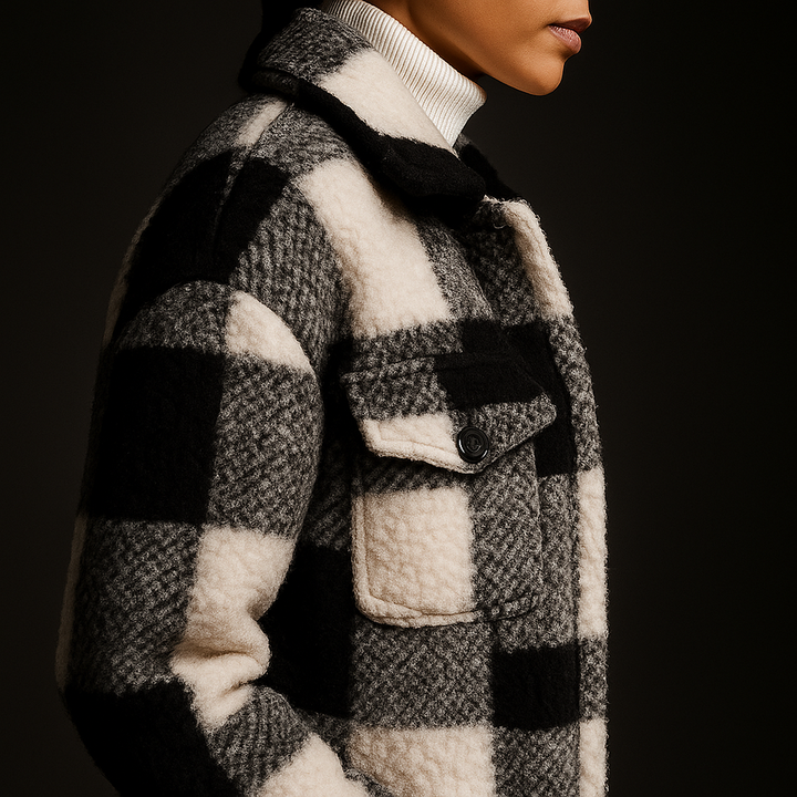 Tatum | Manteau en polaire pelucheuse à motif damier et col rabattable