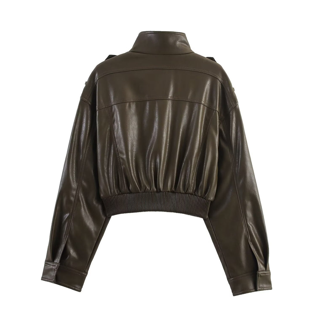 Abigail | Structured Women's Cropped Bomber Jacket with Faux Leather and Ribbed Cuffs