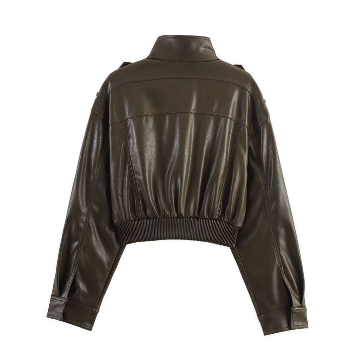 Abigail | Structured Women's Cropped Bomber Jacket with Faux Leather and Ribbed Cuffs