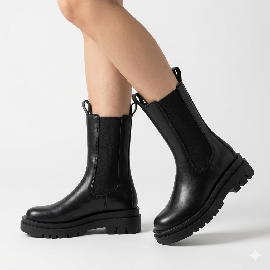 Cassidy | Bottines Chelsea intemporelles mi-mollet à semelle crantée épaisse