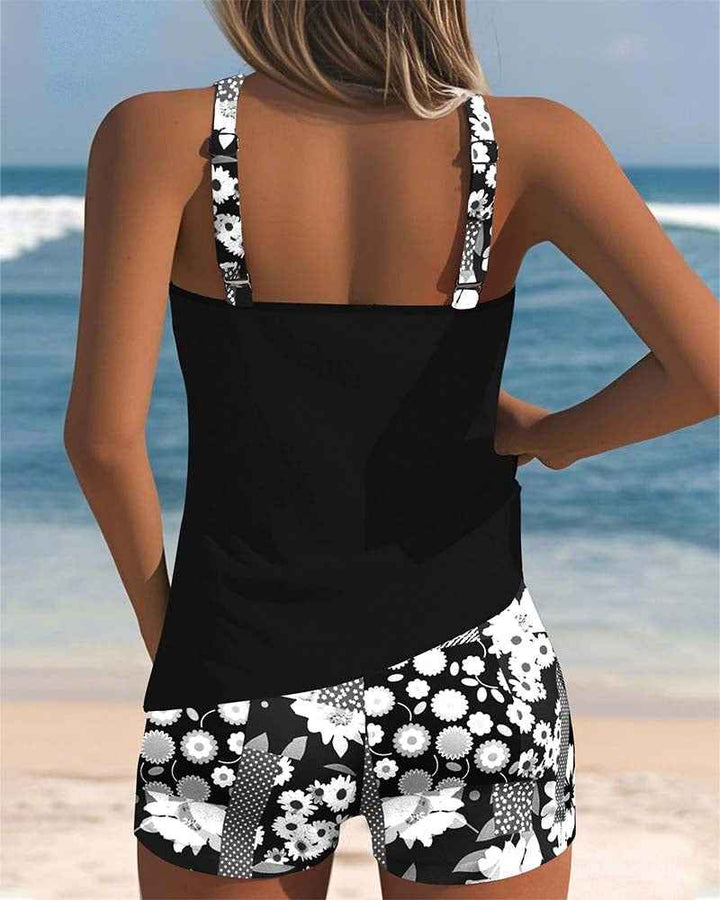 Slim Tank Top Swimsuit with a Printed Boxer Set