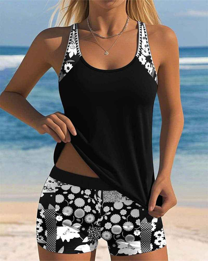 Slim Tank Top Swimsuit with a Printed Boxer Set