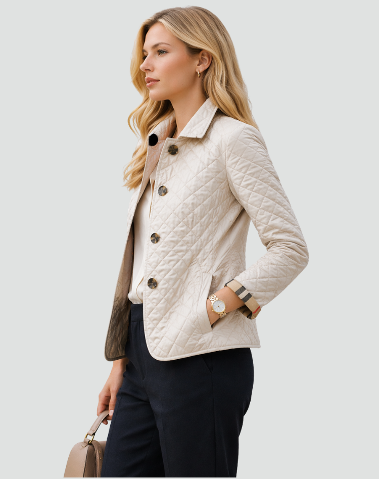 Imogen | Veste matelassée raffinée pour femme, avec fermeture à boutons sur le devant et surpiqûres en losanges