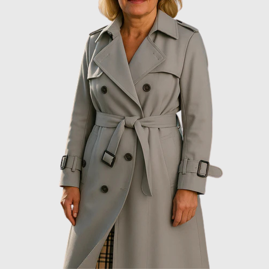 Women's Long Trench Coat Double Breasted Belted Lapel Outerwear