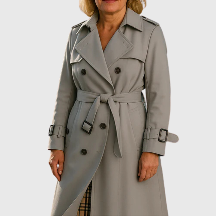 Women's Long Trench Coat Double Breasted Belted Lapel Outerwear