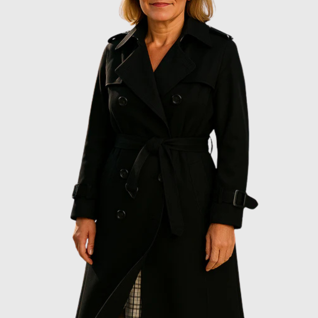 Women's Long Trench Coat Double Breasted Belted Lapel Outerwear