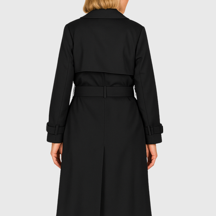 Women's Long Trench Coat Double Breasted Belted Lapel Outerwear